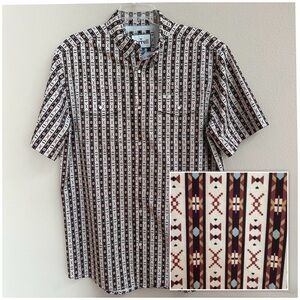 Ferrell LARGE Pearl Snap Western Shirt Vented Aztec Stripe Rodeo Cowboy Short